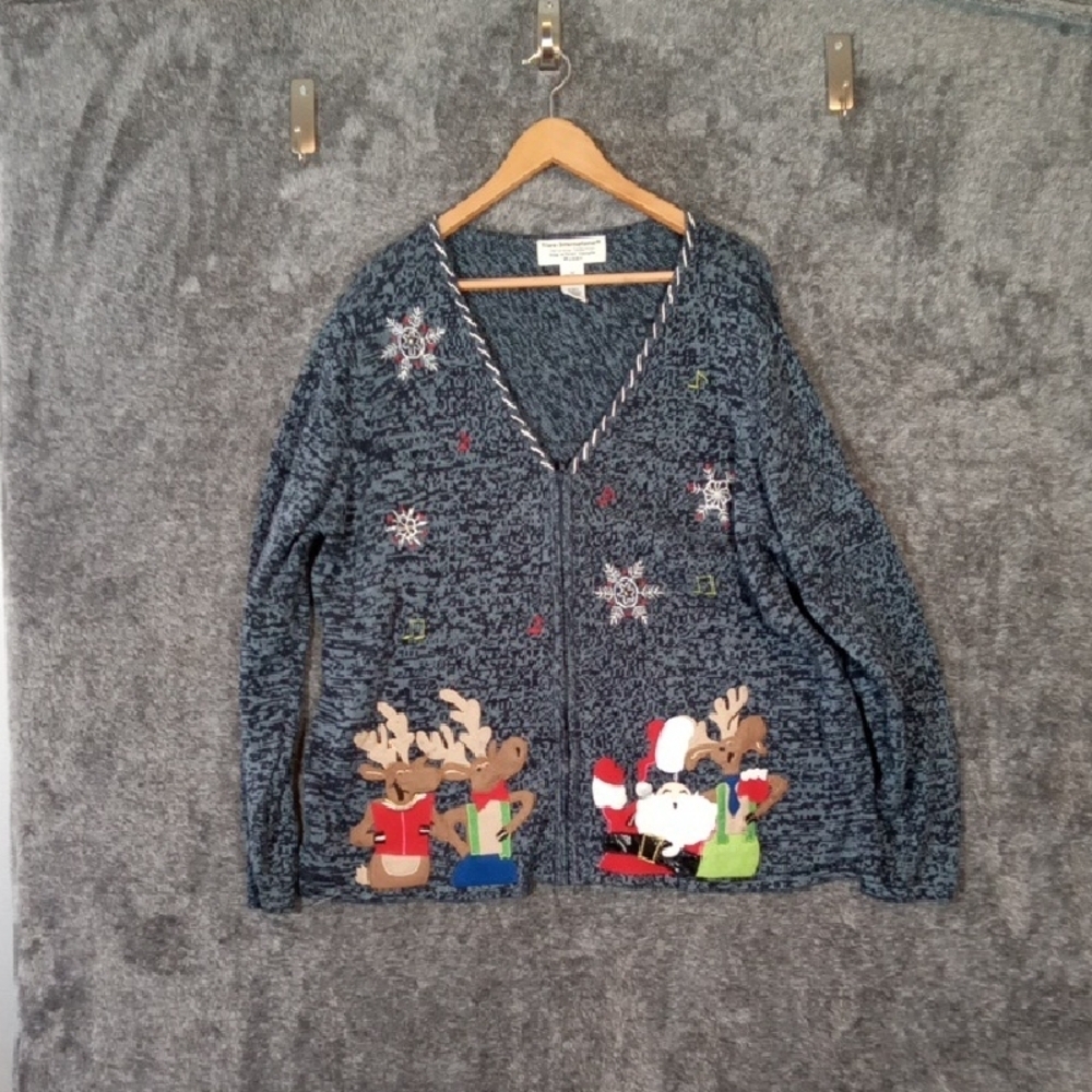 Tiara Vintage Christmas Collection Santa N Raindeer  Teacher Cardigan 3X